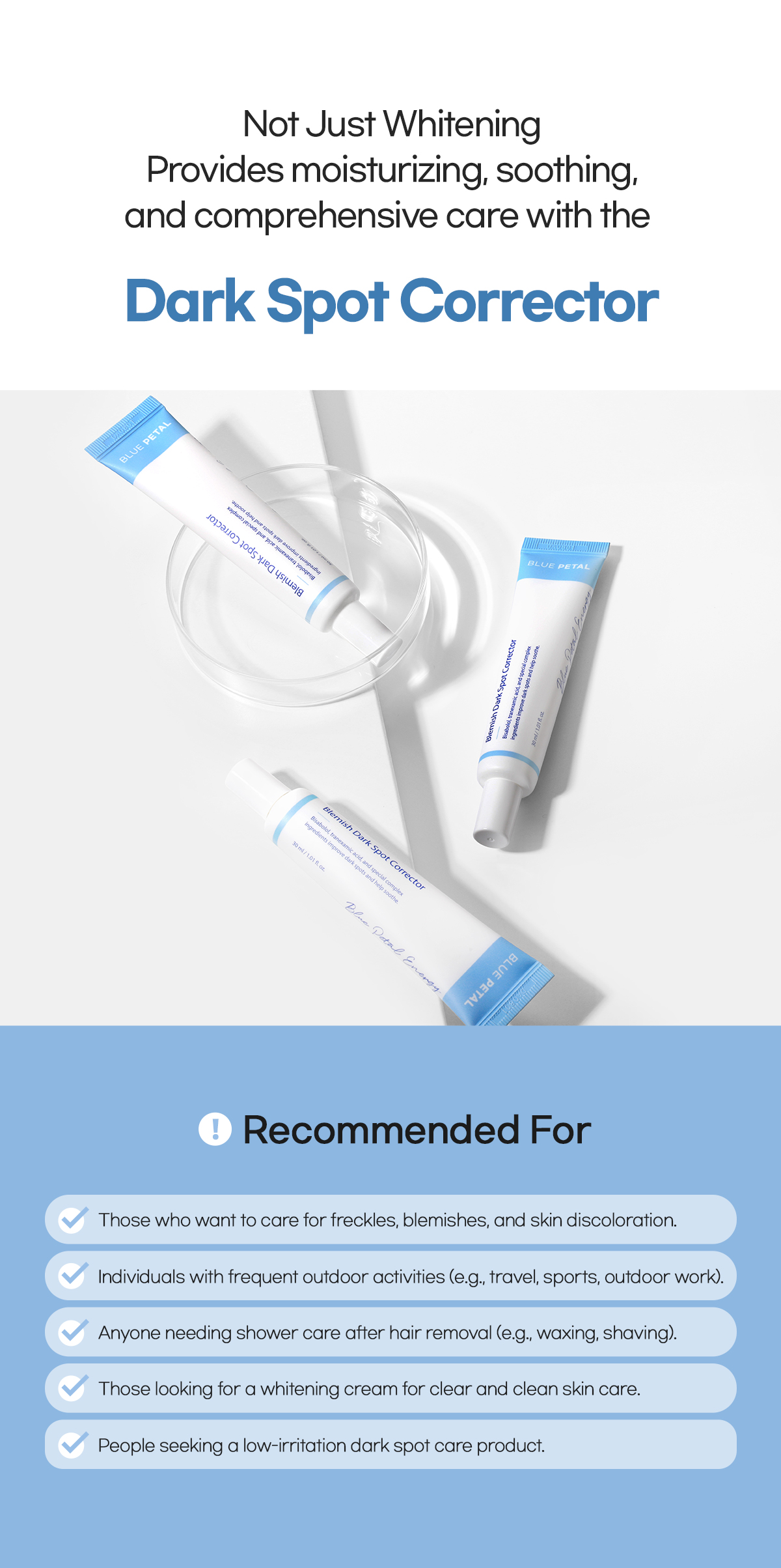 Blue Petal Dark Spot Corrector with Tranexamic Acid &amp; Niacinamide 30ml Repair Whitening Serum for Women Adults