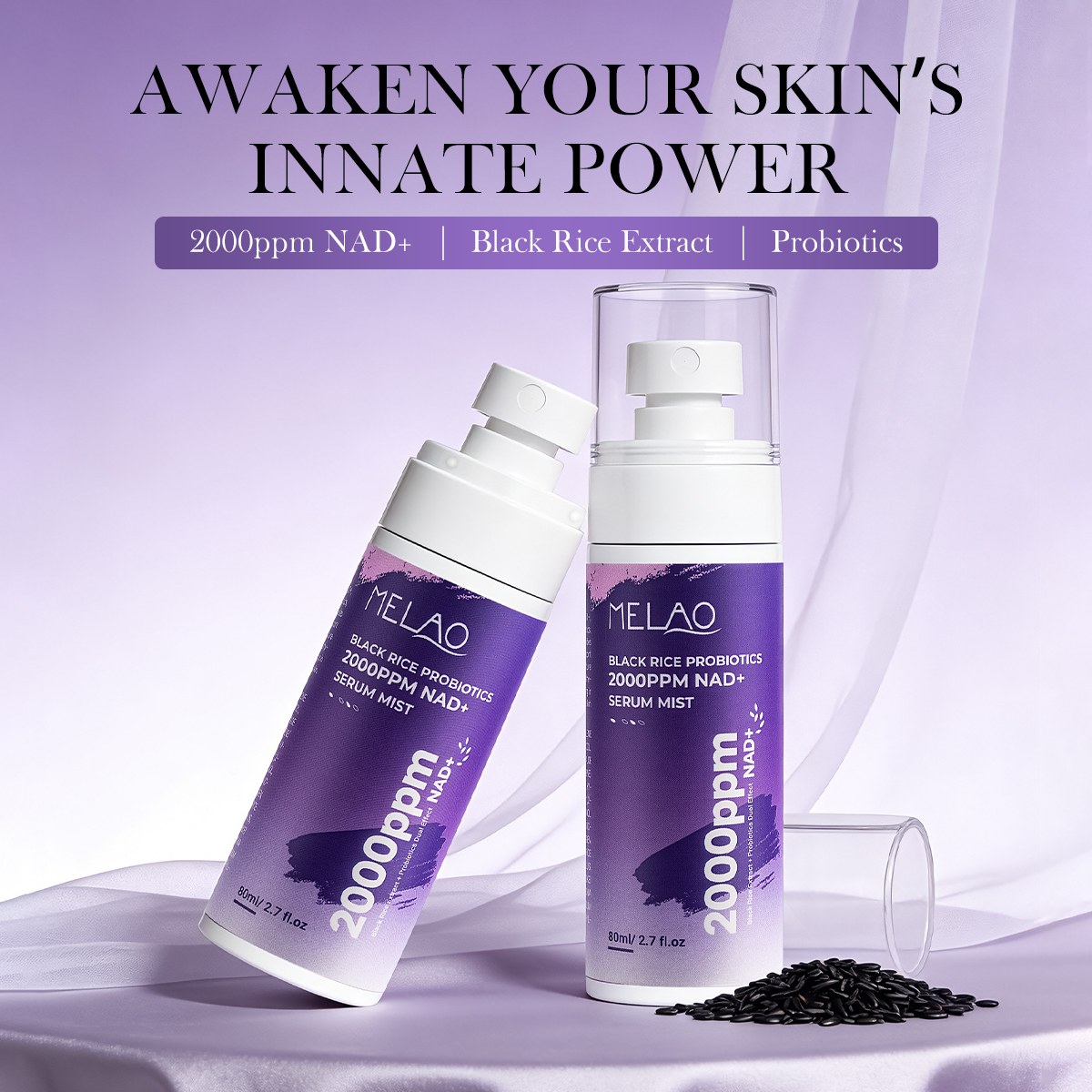 Vegan Sensitive Skin Hydrating &amp; Plumping Ceramide Skin Barrier Repair Black Rice Probiotics 2% NAD+ Serum Mist