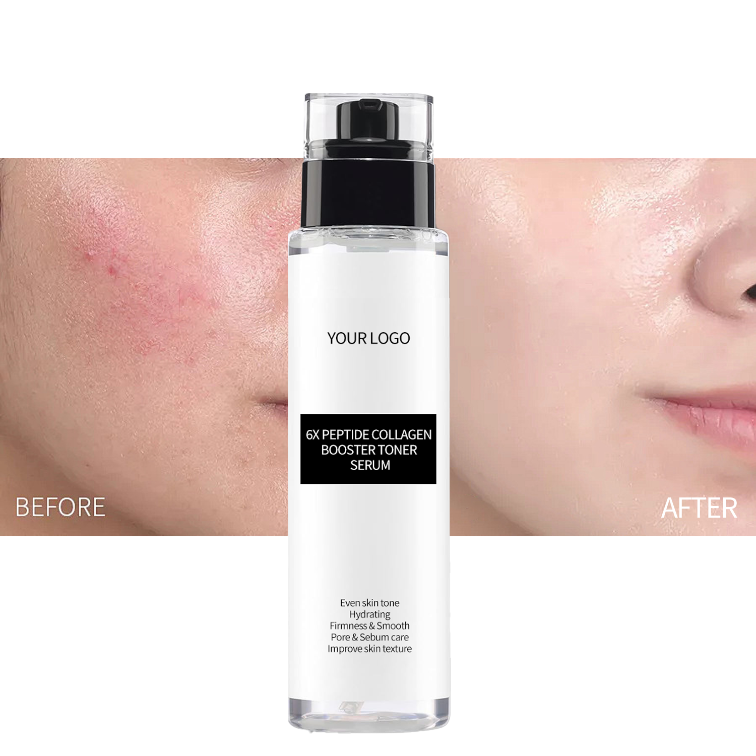 Custom 6X Peptide Collagen Booster Toner Serum with Niacinamide &amp; Hyaluronic Acid Facial Essence for All Skin Types