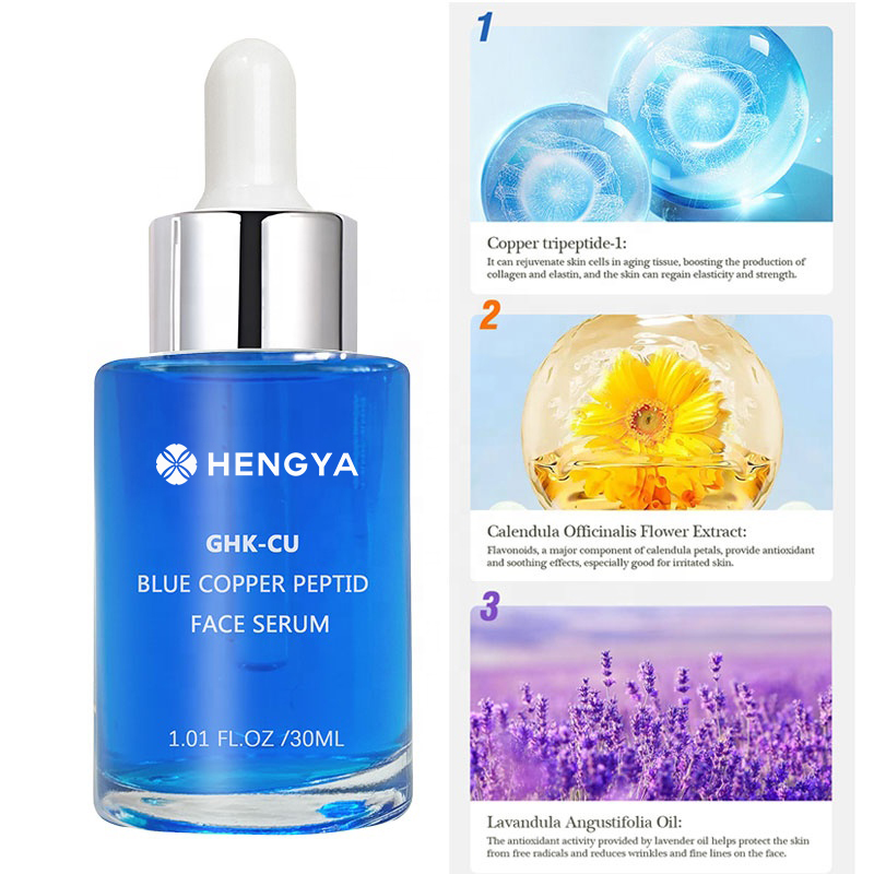 Customize Logo Anti-Aging Whitening Ghk-cu Collagen Liquid Face Serum Blue Copper Peptides Skincare Lifting Booster