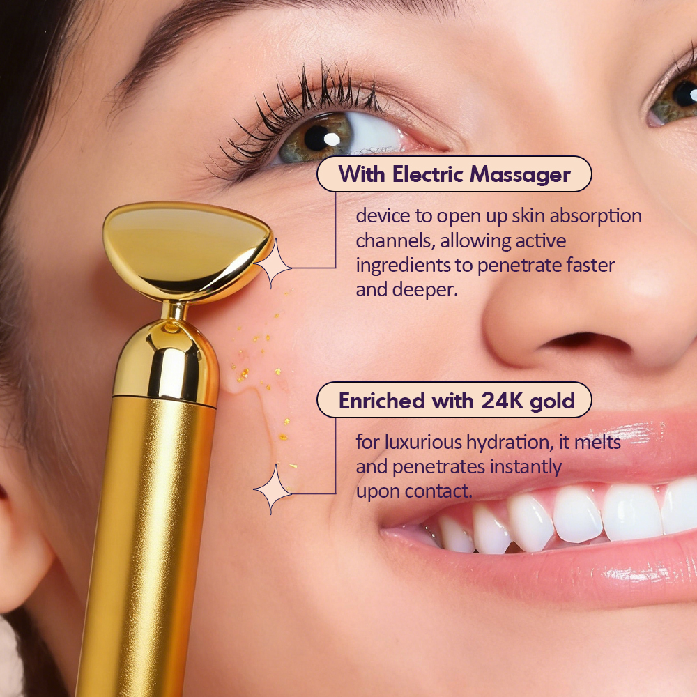 Private Label Organic Anti-Aging Serum 24k Gold Hyaluronic Acid Niacinamide Natural 30ml Firming Skin Care With Massager