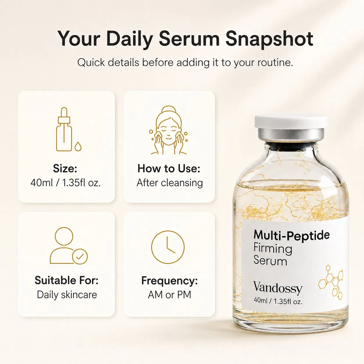 Vandossy Multi-Peptide Firming Serum for Anti-Aging Facial Skin Care