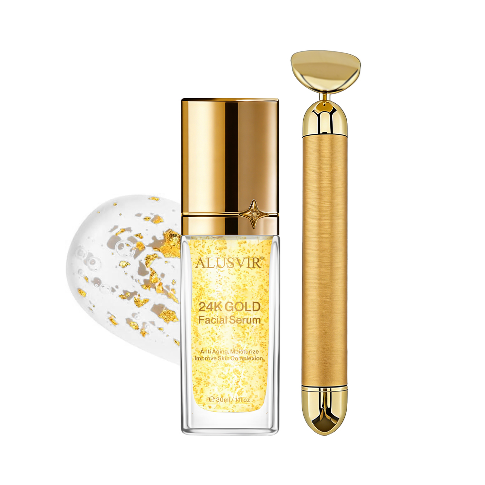Private Label Organic Anti-Aging Serum 24k Gold Hyaluronic Acid Niacinamide Natural 30ml Firming Skin Care With Massager