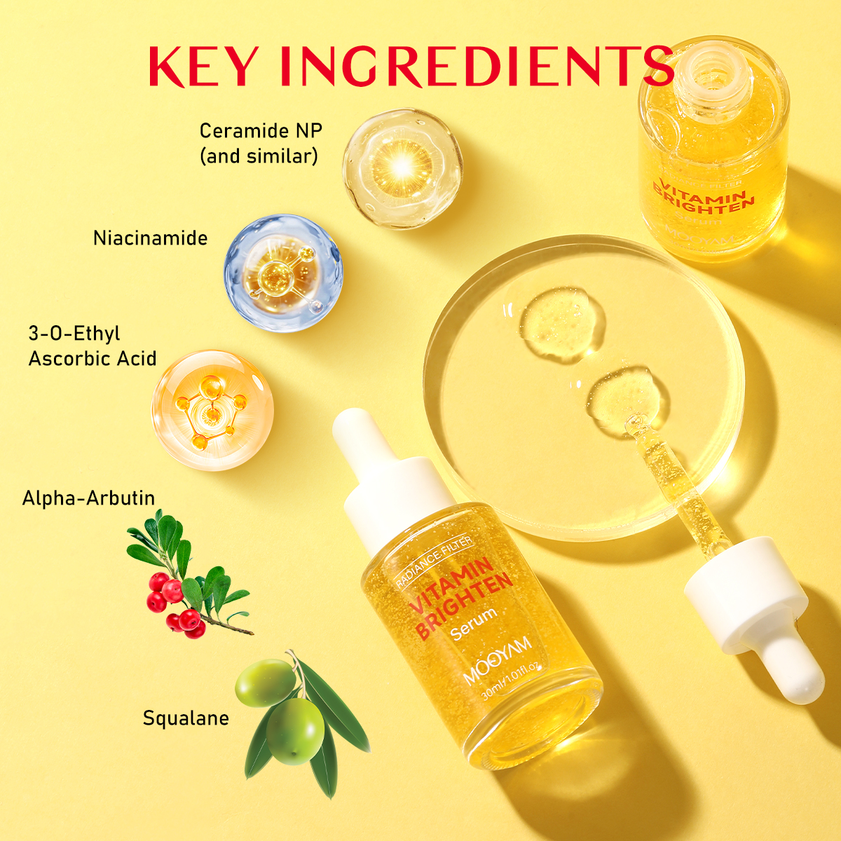 Private Label OEM Vitamin C Brighten Serum Hyaluronic Acid For Firm Skin Whitening Dark Spot/Freckle Fade For Face Serum 30ml