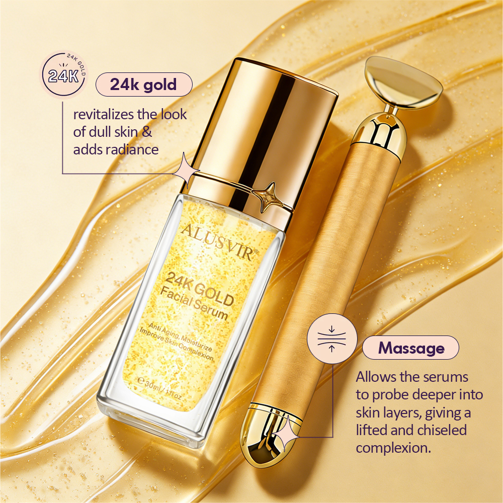 Private Label Organic Anti-Aging Serum 24k Gold Hyaluronic Acid Niacinamide Natural 30ml Firming Skin Care With Massager