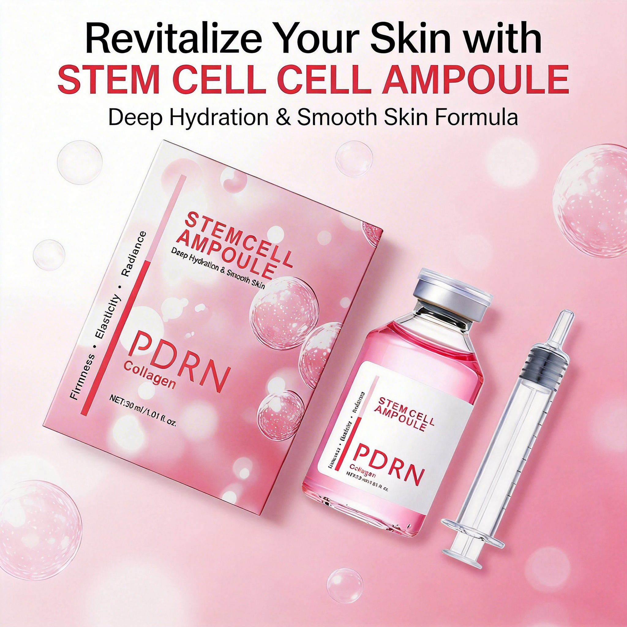 Collagen STEM Cell Serum Moisturizer with Hyaluronic Acid &amp; Vitamin C Anti-Wrinkle 30ml Liquid Face Pink