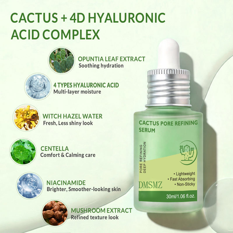 Oil Control Deep Hydration Skin Brightening for Rough Dull Skin Cactus Pore Minimizing Facial Serum