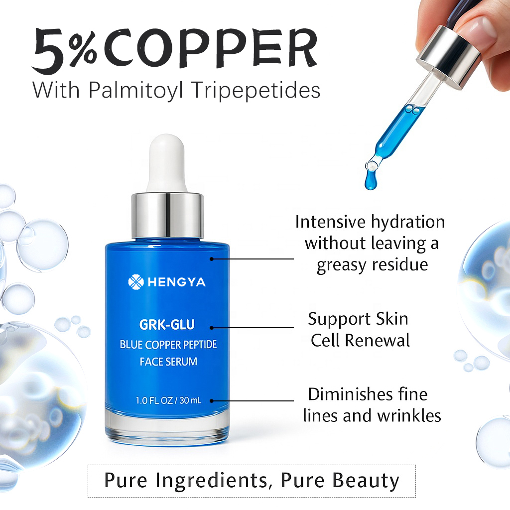 Customize Logo Anti-Aging Whitening Ghk-cu Collagen Liquid Face Serum Blue Copper Peptides Skincare Lifting Booster