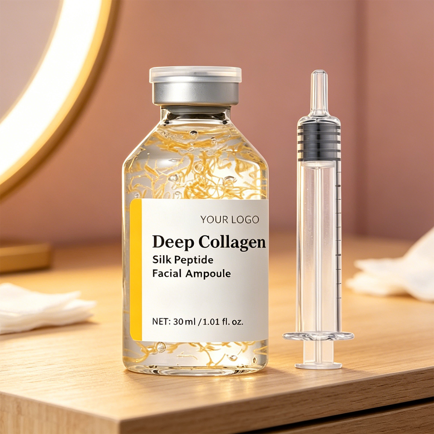 OEM ODM Collagen Silk Peptide Ampoule 30ml Hydrating Firming Brightening Improves Skin Texture Skincare Facial Serum