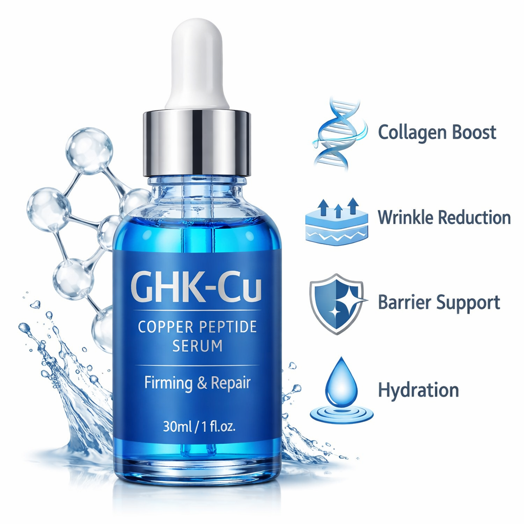 GHK Cu Copper Peptide Face Serum Anti Aging Firming Repair Collagen Boost Hydrating Private Label OEM ODM Skincare