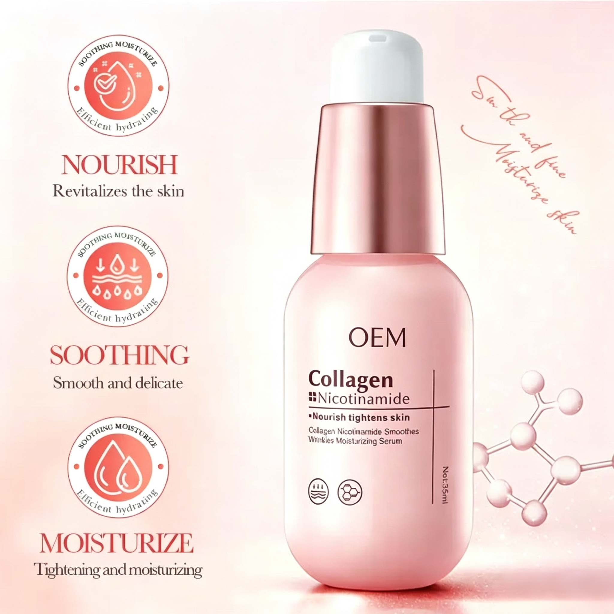 Private Label Anti-Aging Collagen Nicotinamide Serum, Hydrating Brightening Skin Tightening Formula Best Selling Nicotinamide