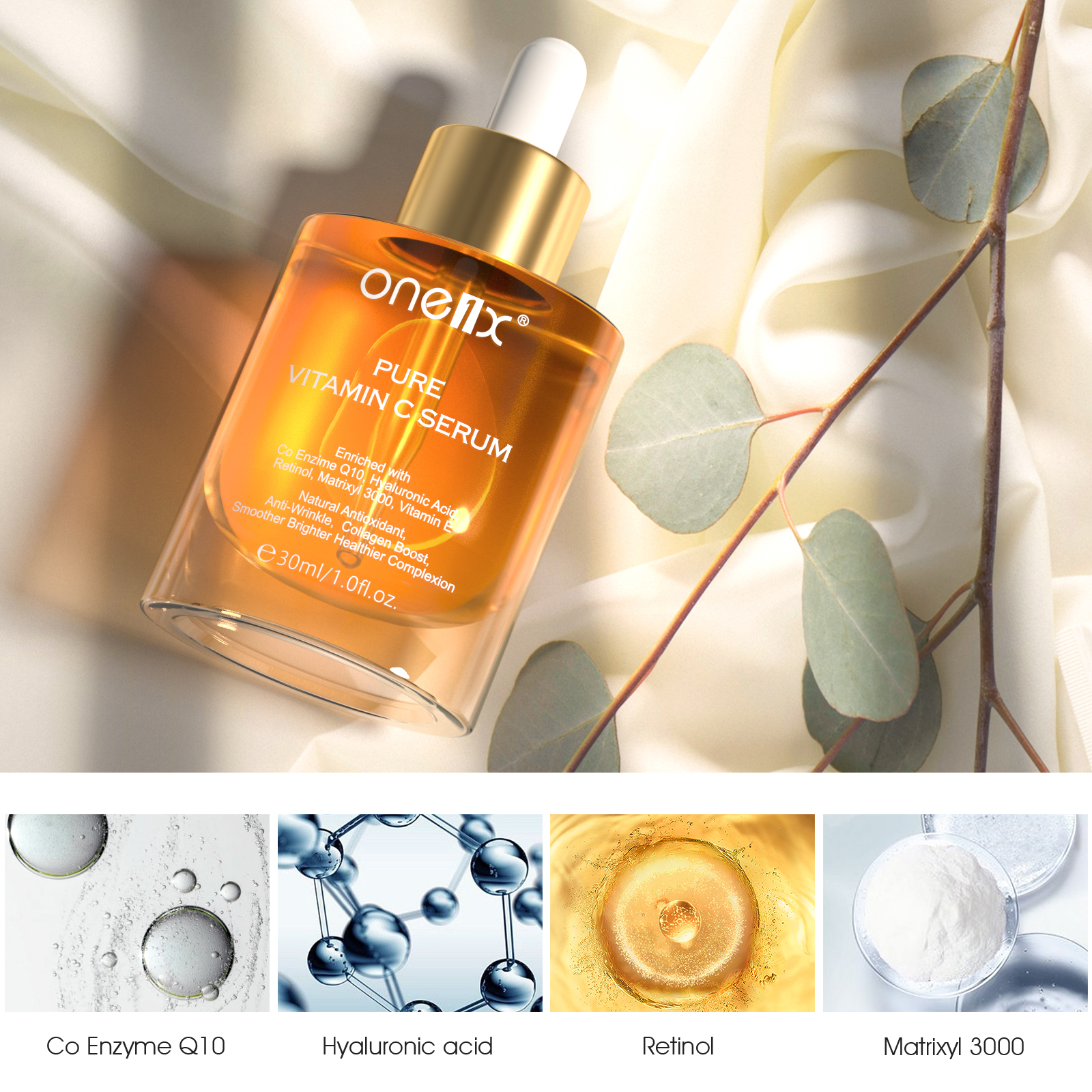 ONE1X High Quality Facial Skin Care Vitamin C Serum Hydrating Nourishing Anti Wrinkle Skin Smoother Brighter Face Serum