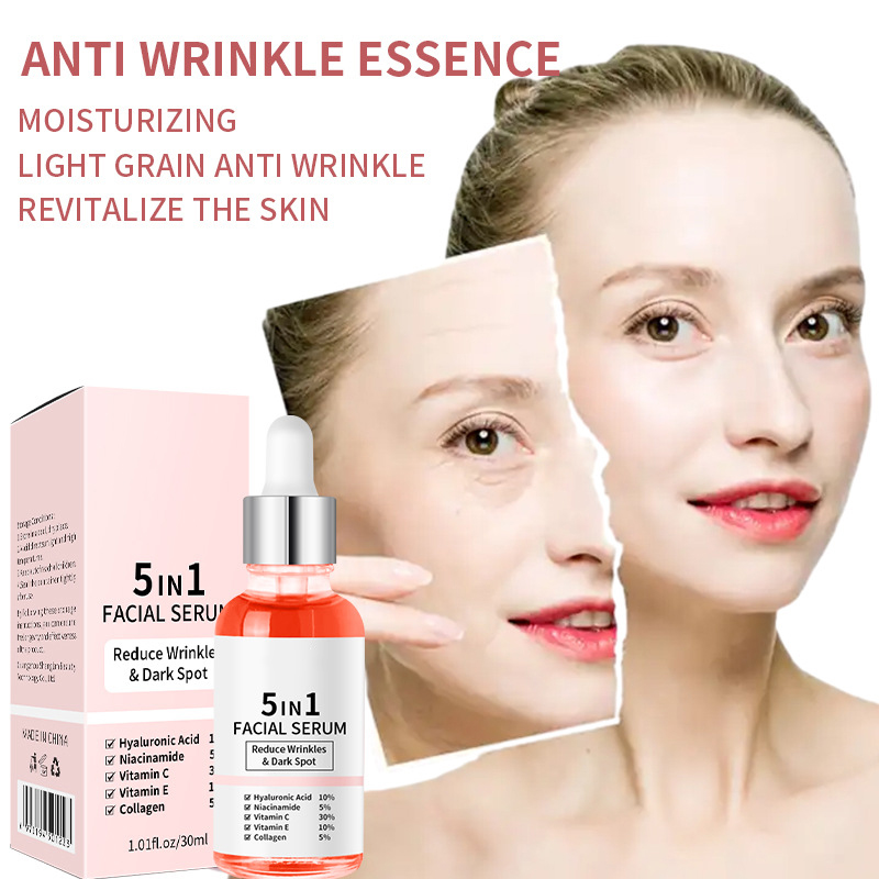 Private Label Wholesale Loq MOQ 30ML Reduce Wrinkles Dark Spot Moisturizing Hydrate Vitamin C Niacinamide 5 in 1 Facial Serum