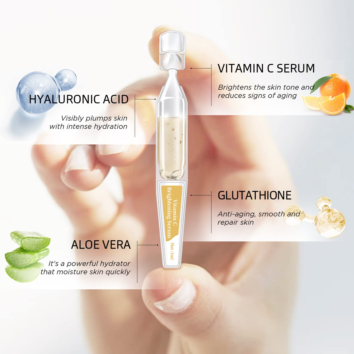 Private Label Anti-Aging Repair Ampoule Serum Vitamin C Skincare Brightening Facial Liquid with Organic Glycolic OEM ODM Supply