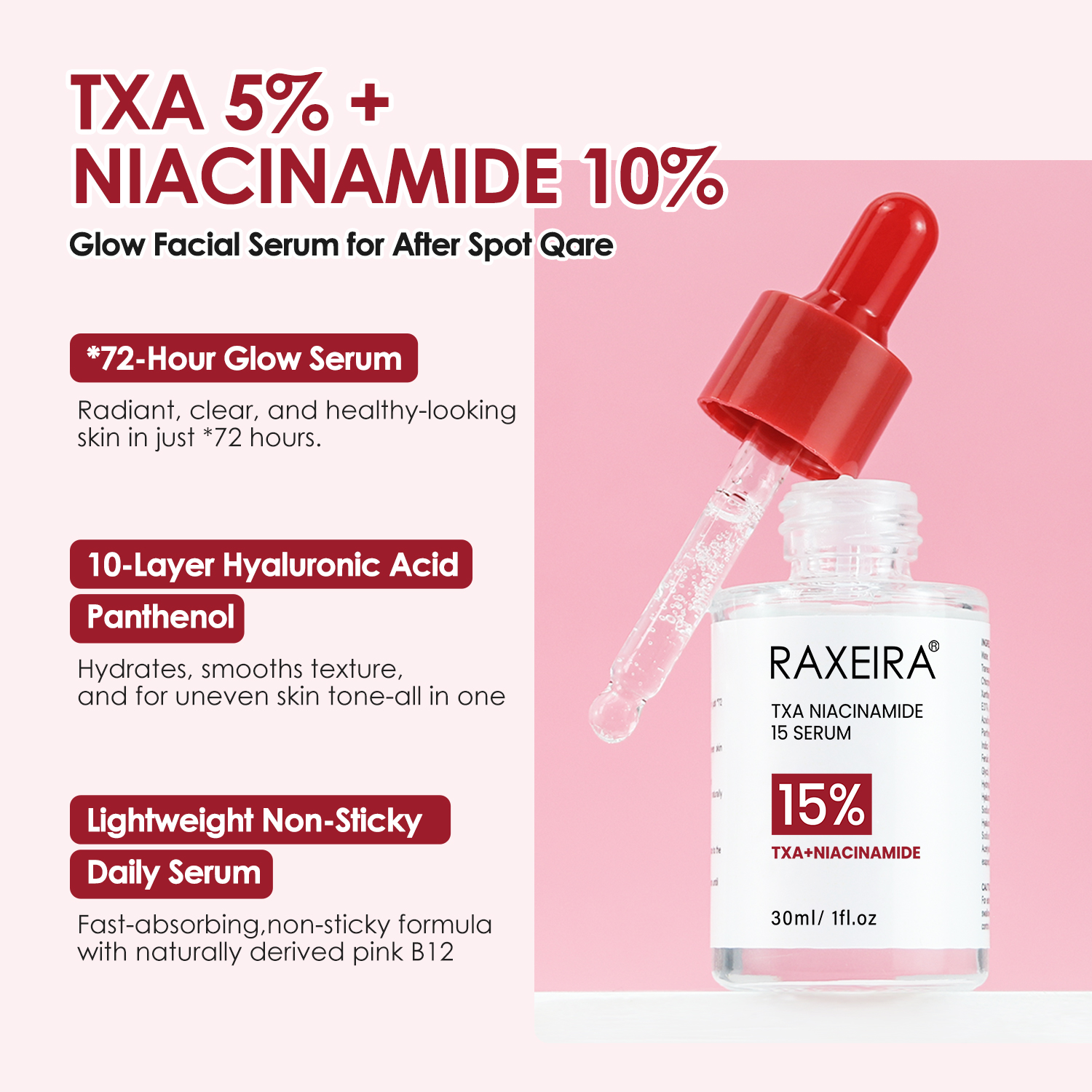 TXA 5%+ Niacinamide 10% Dark Spot Correcting Serum for After Spot Care All-in-One Daily Korean Skincare Serum Uneven Skin Tone