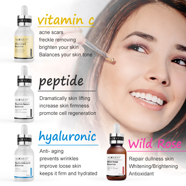 OEM Private Label Organic Moisturizing Pure Hyaluronic Vitamin C Facial Serum Collagen Copper Peptide Rose Face Essence