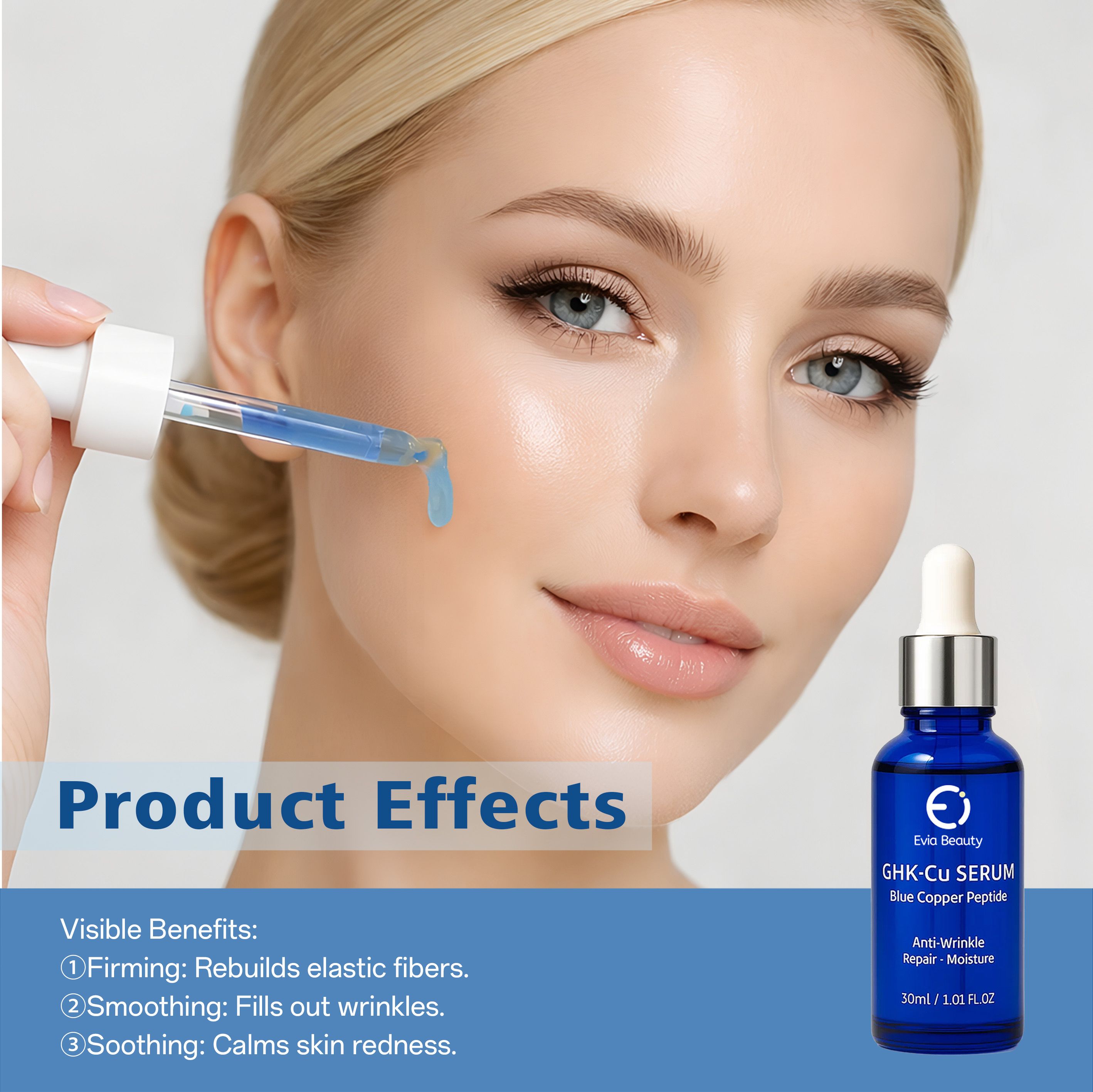OEM/ODM GHK-Cu Blue Copper Peptide Face Serum Soothing Barrier Function Anti-Aging Antioxidant for for Sensitive Damaged