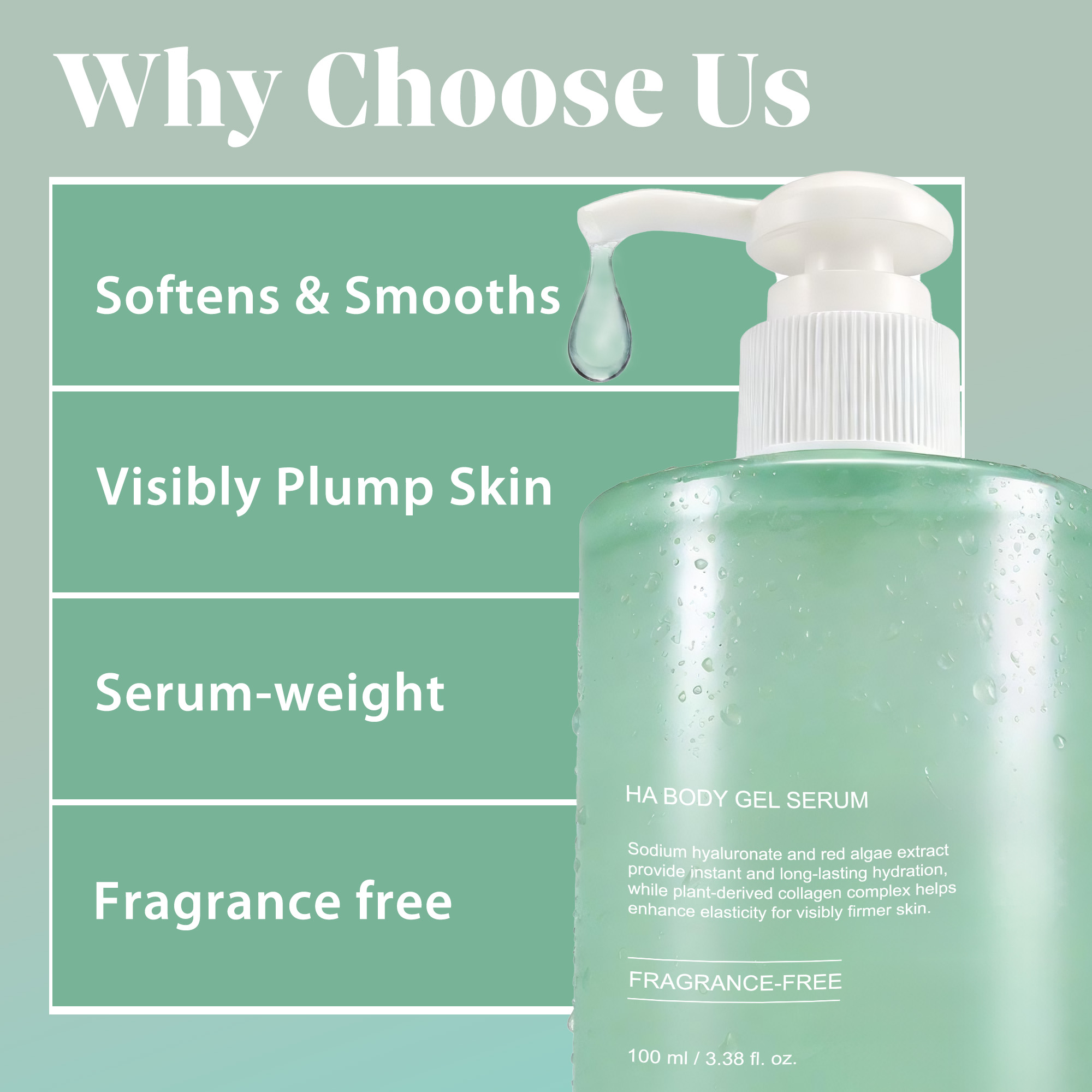 ODM Hyaluronic Acid Body Gel Serum with Red Algae &amp; Collagen - Deep Hydration, Locks Moisture, Boosts Elasticity, Fragrance Free
