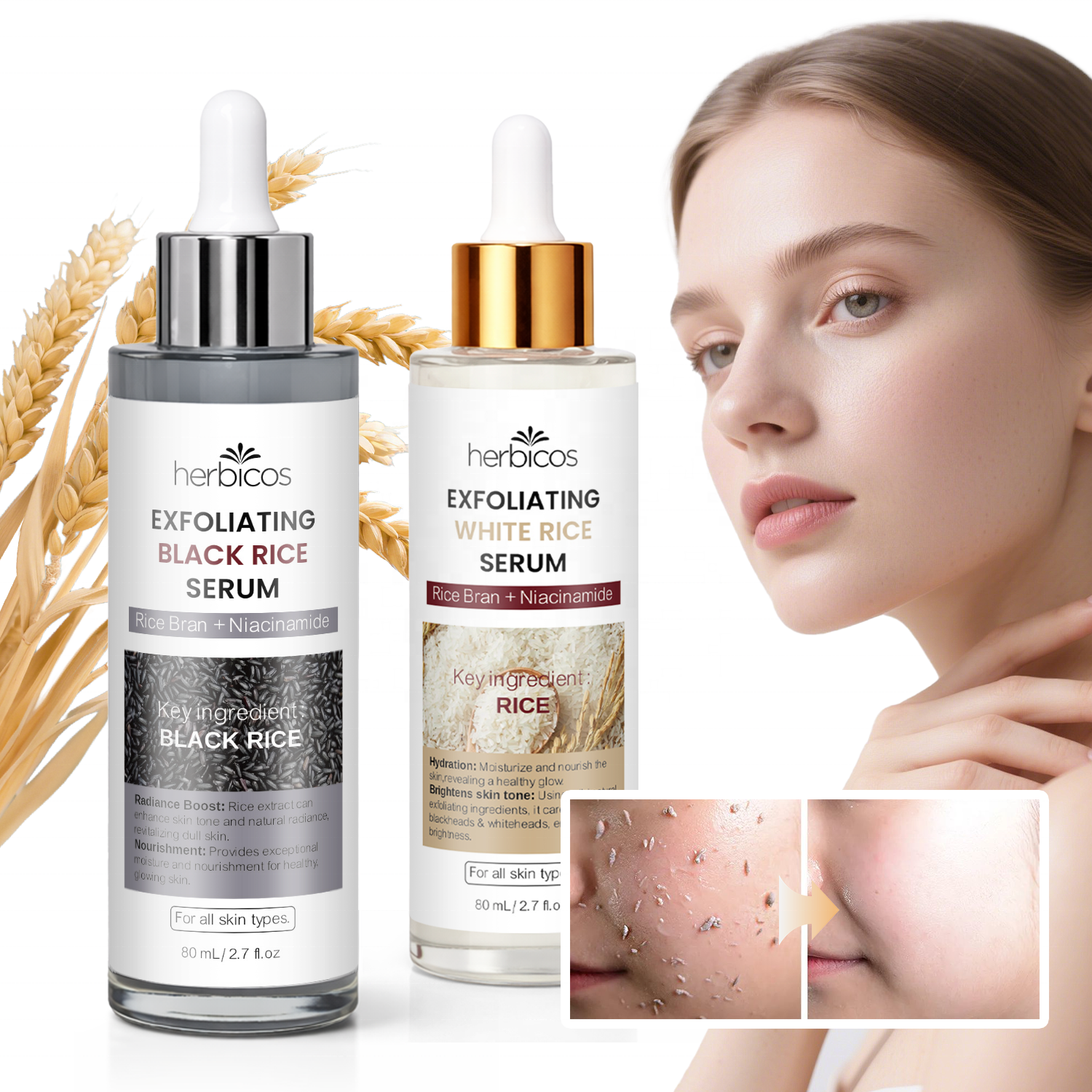 Private Label Facial Peel Shot Glow Dead Skin Cell Remover White Rice Peeling Acid Exfoliating Serum for All Skin Types