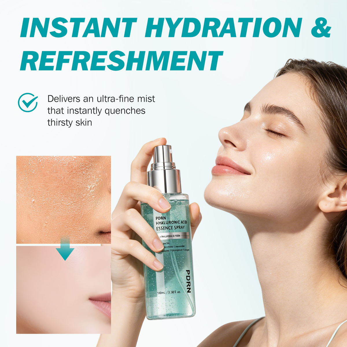 PDRN Collagen Glow Facial Serum Spray Hydrating Face Mist Hyaluronic Acid Dewy Glass Finish Instant Plumping KoreanSerum Spray