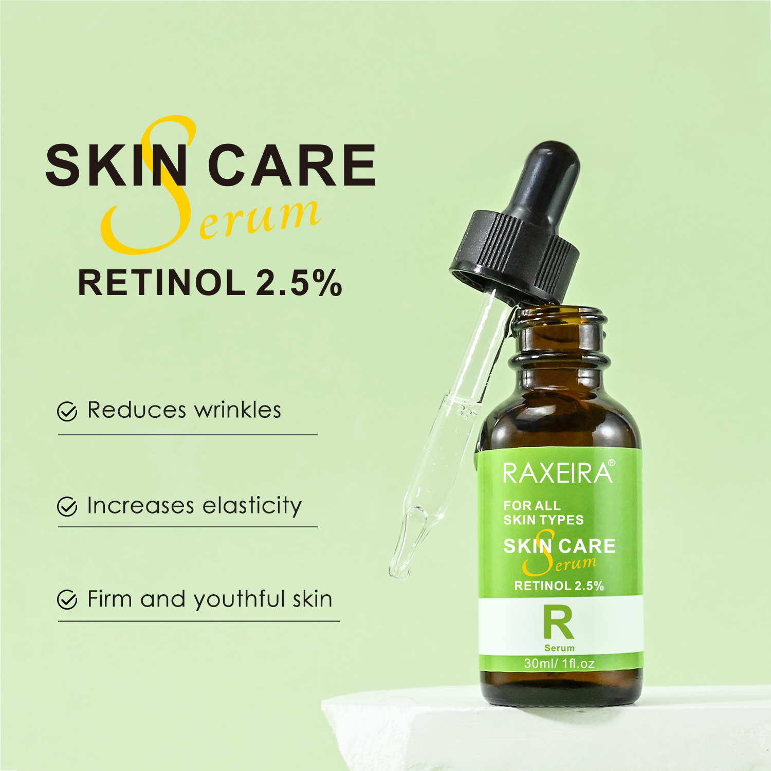 Wholesale 2.5% Retinol Serum With Vitamine C Hyaluronic Acid and Collagen Reduce Fine Lines and Increase Frim 30 ml
