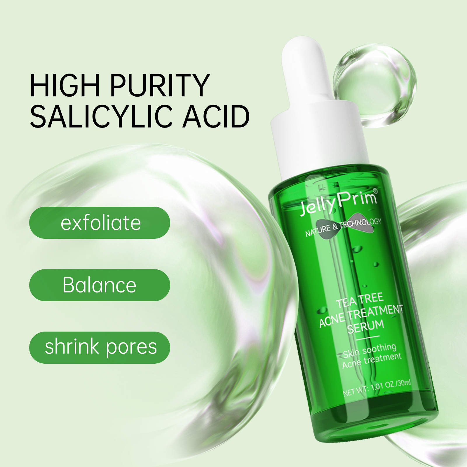 Private Label Natural Organic Tea Tree Anti Acne Face Serum Skin Care Brightening Pimple Removing Skincare Facial Serum