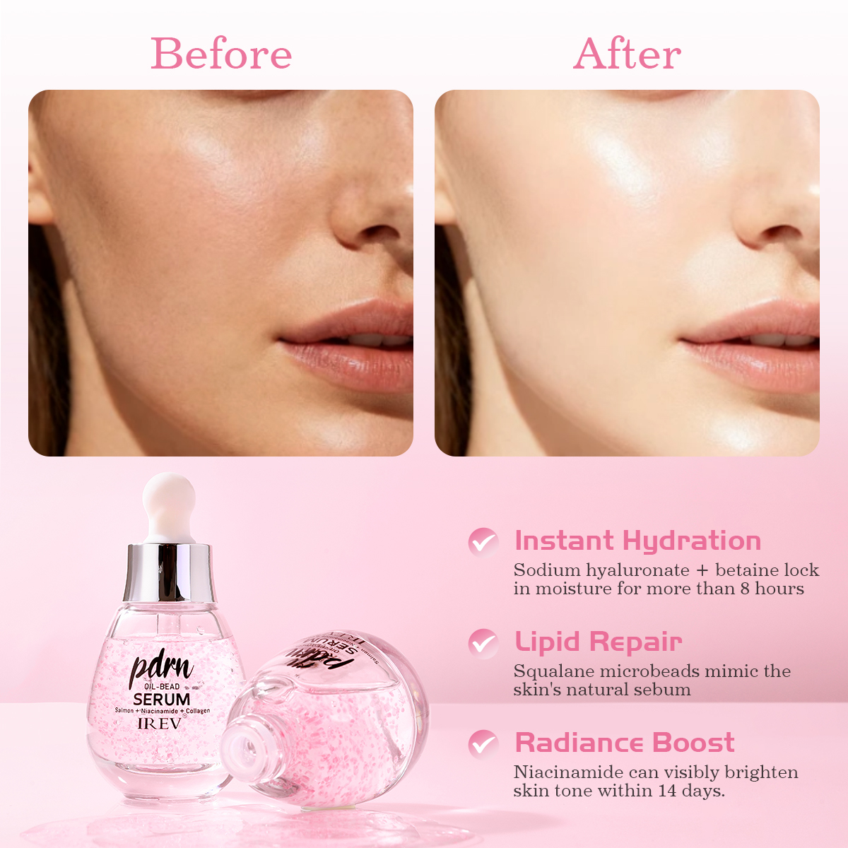 IREV OEM Salmon PDRN Oil-Bead Serum With Niacinamide &amp; Collagen 30ml Face Serum For Dry Skin Anti-Wrinkle &amp; Soothing