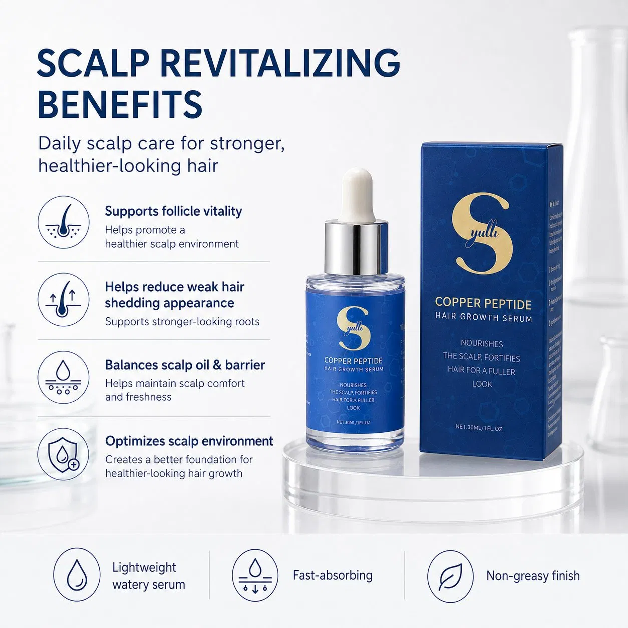 Custom Anti-Hair Loss 9 Botanicals Oil-Control 1% Copper Tripeptide Hair Density Serum