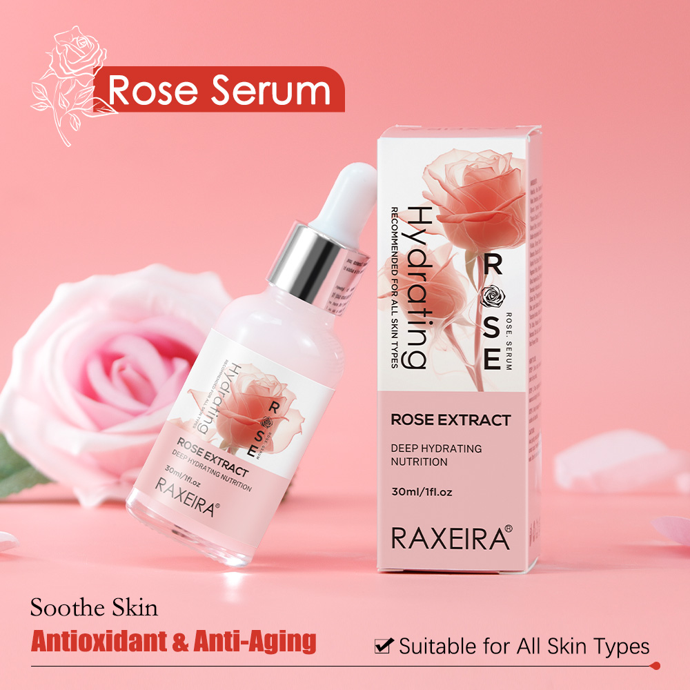 Private Label Rose Face Serum Hydrating &amp; Glowing Refreshing Repair Wrinkle Anti Aging Age Essence Facial Skin Care Serum