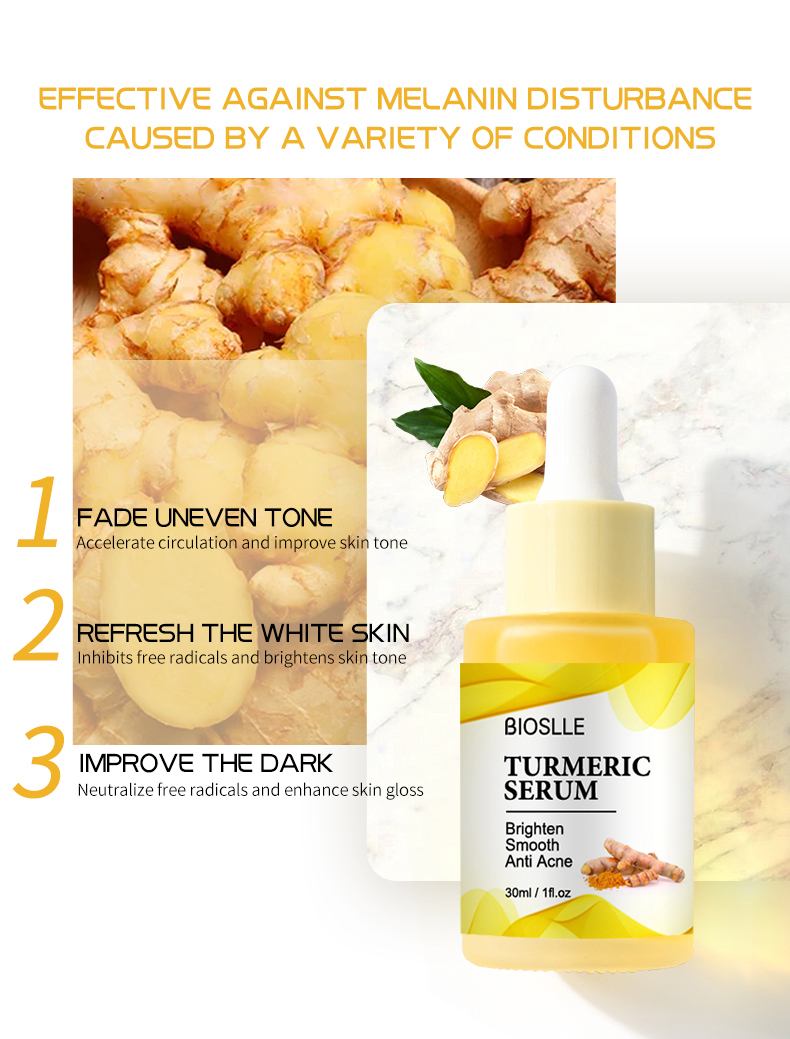 BIOSLLE Private Label Natural Anti Acne Wrinkle Whitening Vitamin C Skin Care Serum Face Turmeric Serum