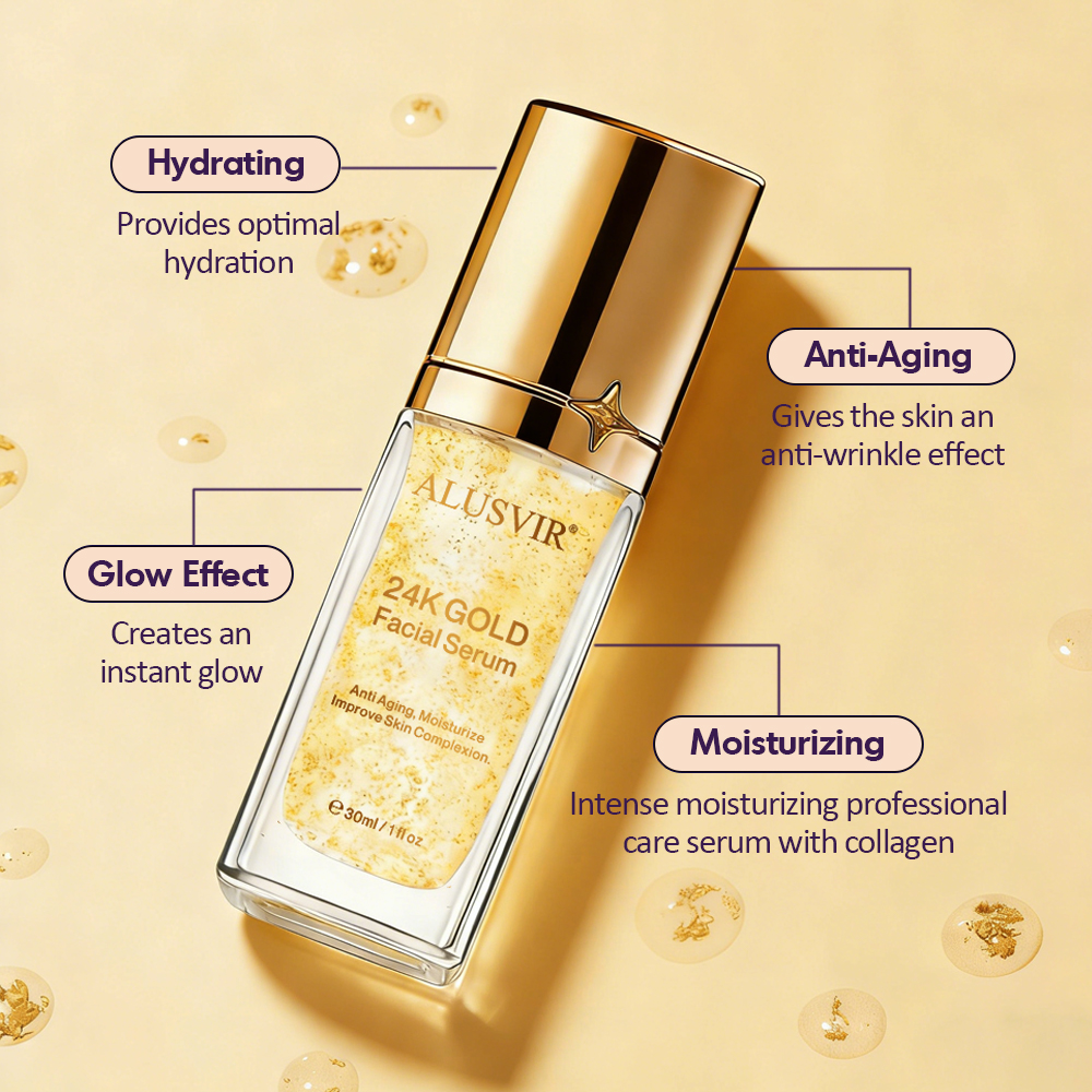 Private Label Organic Anti-Aging Serum 24k Gold Hyaluronic Acid Niacinamide Natural 30ml Firming Skin Care With Massager