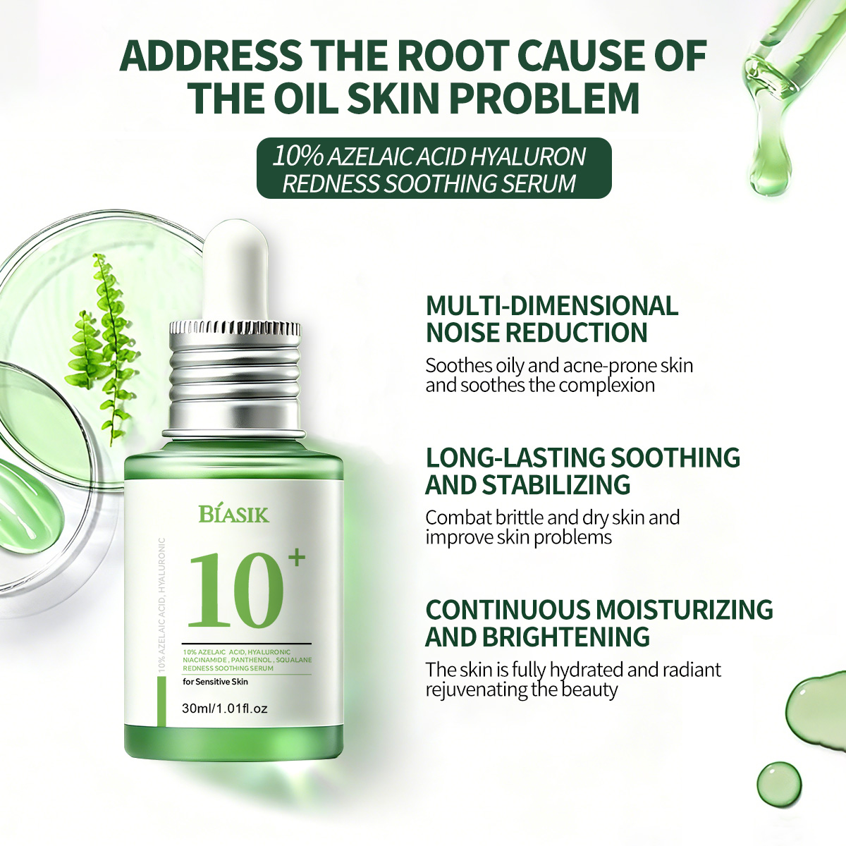 Korean Skincare Azelaic Acid 10 Hyaluronic Redness Soothing Serum For Blemish-Prone Sensitive Skin Lightweight Hydrating Serum