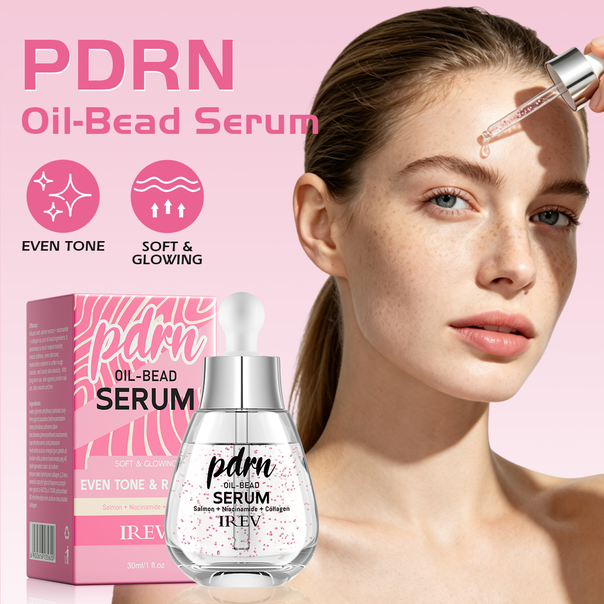 IREV OEM Salmon PDRN Oil-Bead Serum With Niacinamide &amp; Collagen 30ml Face Serum For Dry Skin Anti-Wrinkle &amp; Soothing