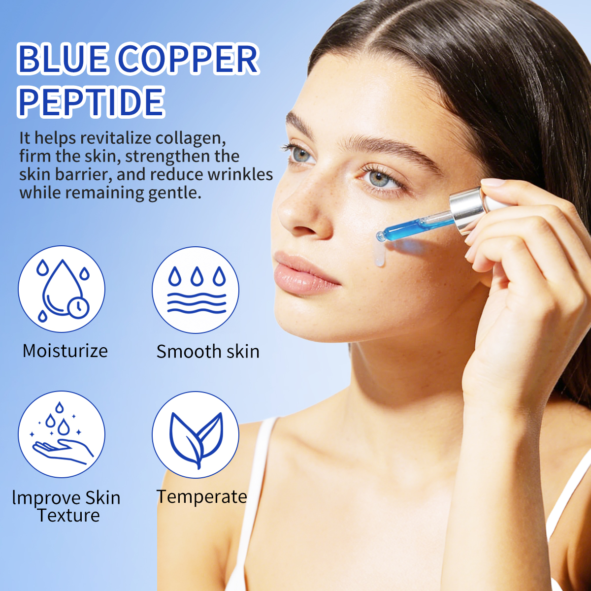 Private Label Facial Serum Tightening Repairing Collagen Boosting Blue Copper Peptide Serum With Hyaluronic Acid