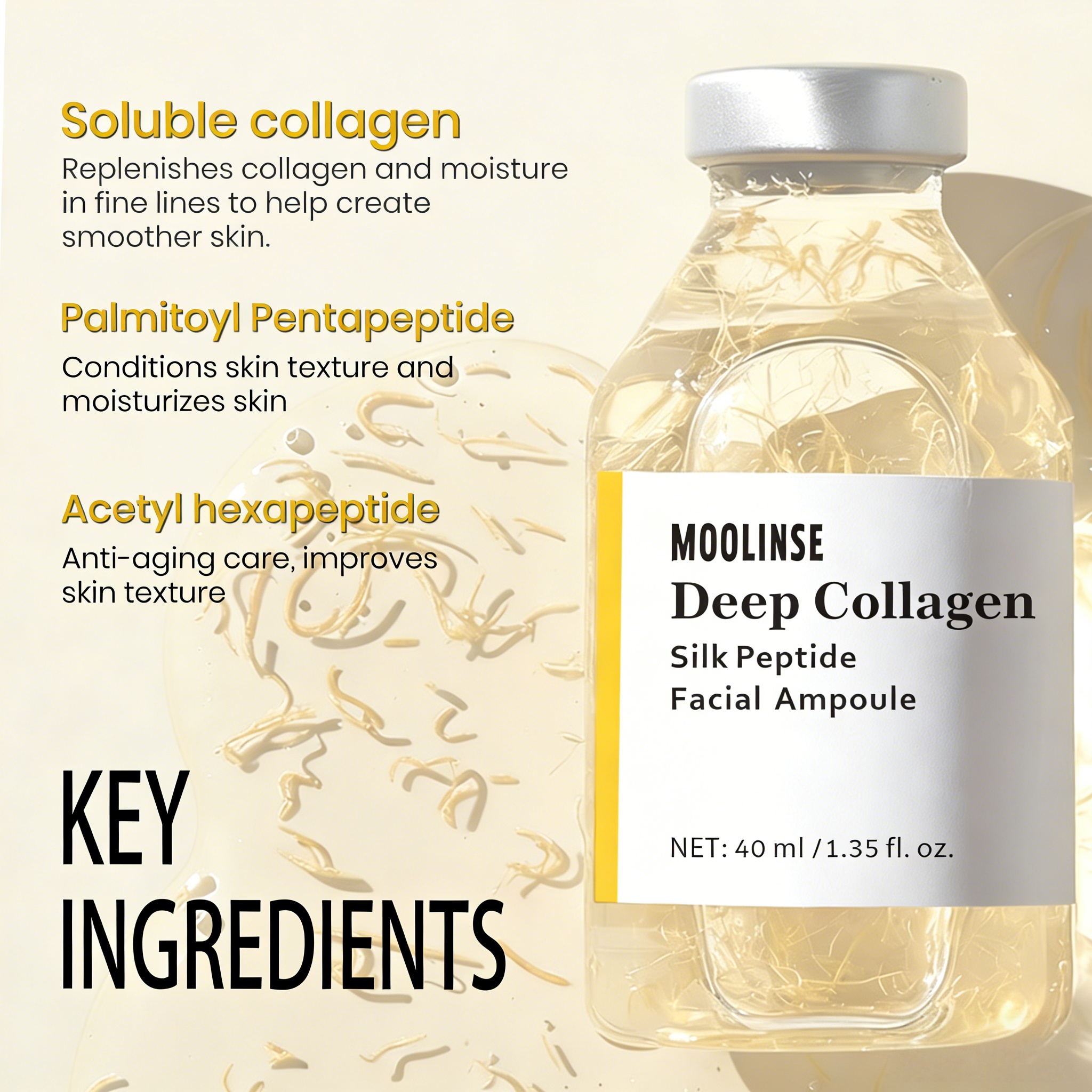 MOOLINSE Deep Collagen Silk Peptide Squalane Facial Ampoule Intensive Lifting Serum Anti-Aging Tightening Firming Hydration for