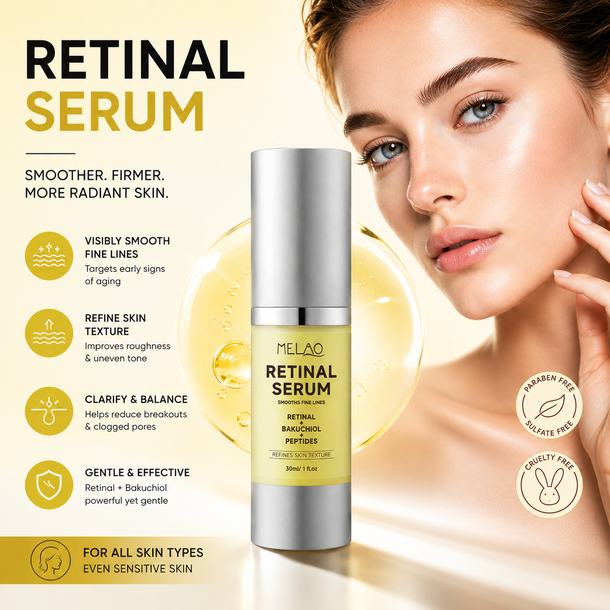 OEM Reduces Fine Lines Boosts Collagen Lifts Gentle Anti-Aging Essence Skin Care Firming Tightening Anti Aging Retinal Serum