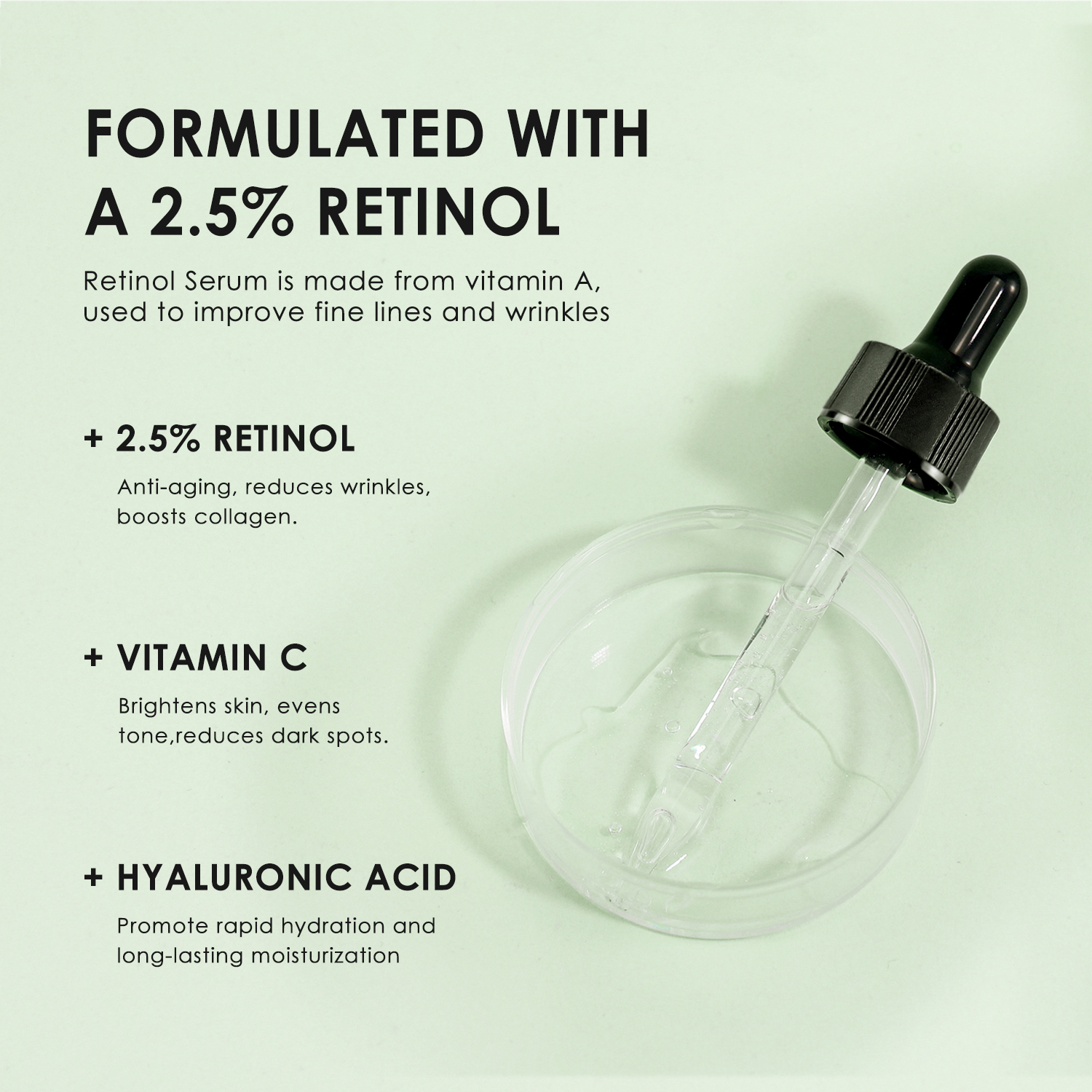 Wholesale 2.5% Retinol Serum With Vitamine C Hyaluronic Acid and Collagen Reduce Fine Lines and Increase Frim 30 ml