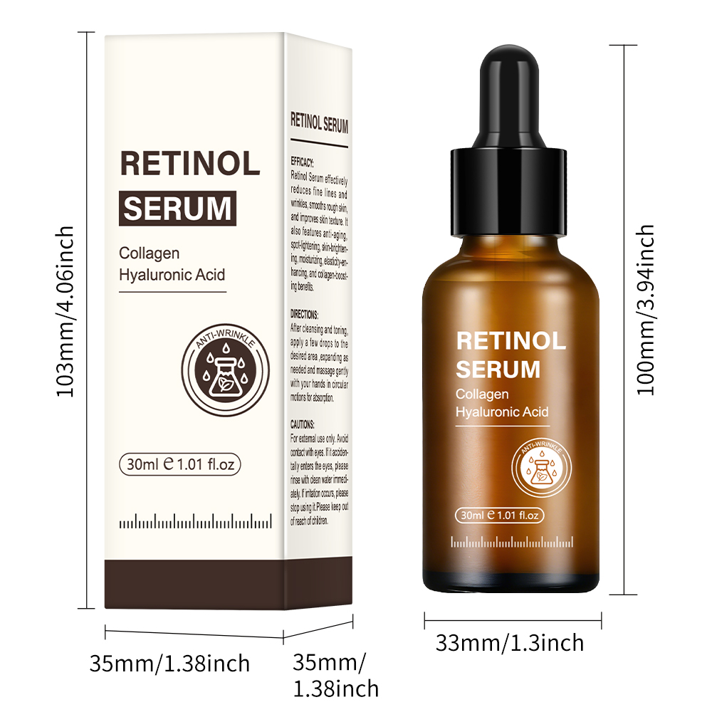 Retinol Collagen Hyaluronic Acid Facial Serum 30ml Anti Aging Skin Brightening Firming Wrinkle Reducing OEM Private Label