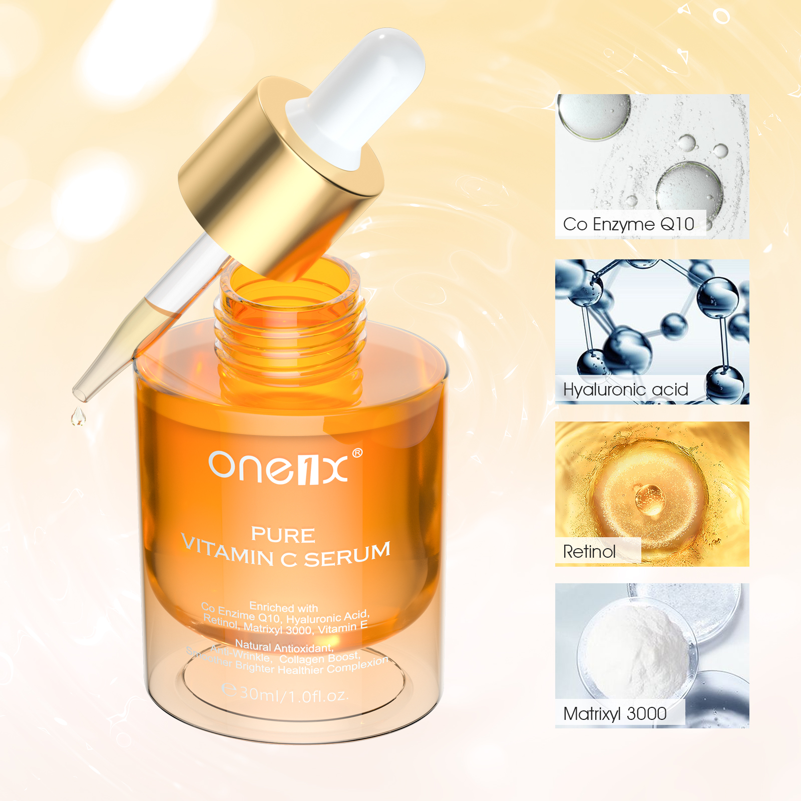 ONE1X High Quality Facial Skin Care Vitamin C Serum Hydrating Nourishing Anti Wrinkle Skin Smoother Brighter Face Serum