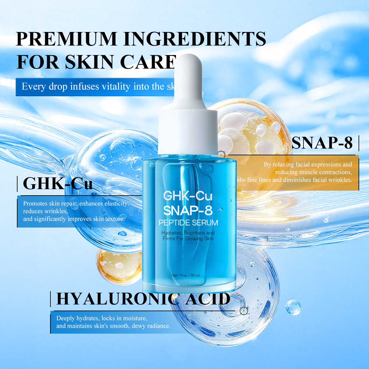 Private Label Ghk-Cu Peptide Anti-Wrinkle Anti-Aging Moisturizing Repair Ghk-Cu Copper Peptide Face Serum