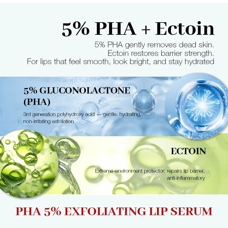 Custom Logo Advanced Rejuvenating Pha 5% Exfoliating Lip Brightening Serum Hydrating Overnight Lip Gentle Exfoliator Treatment