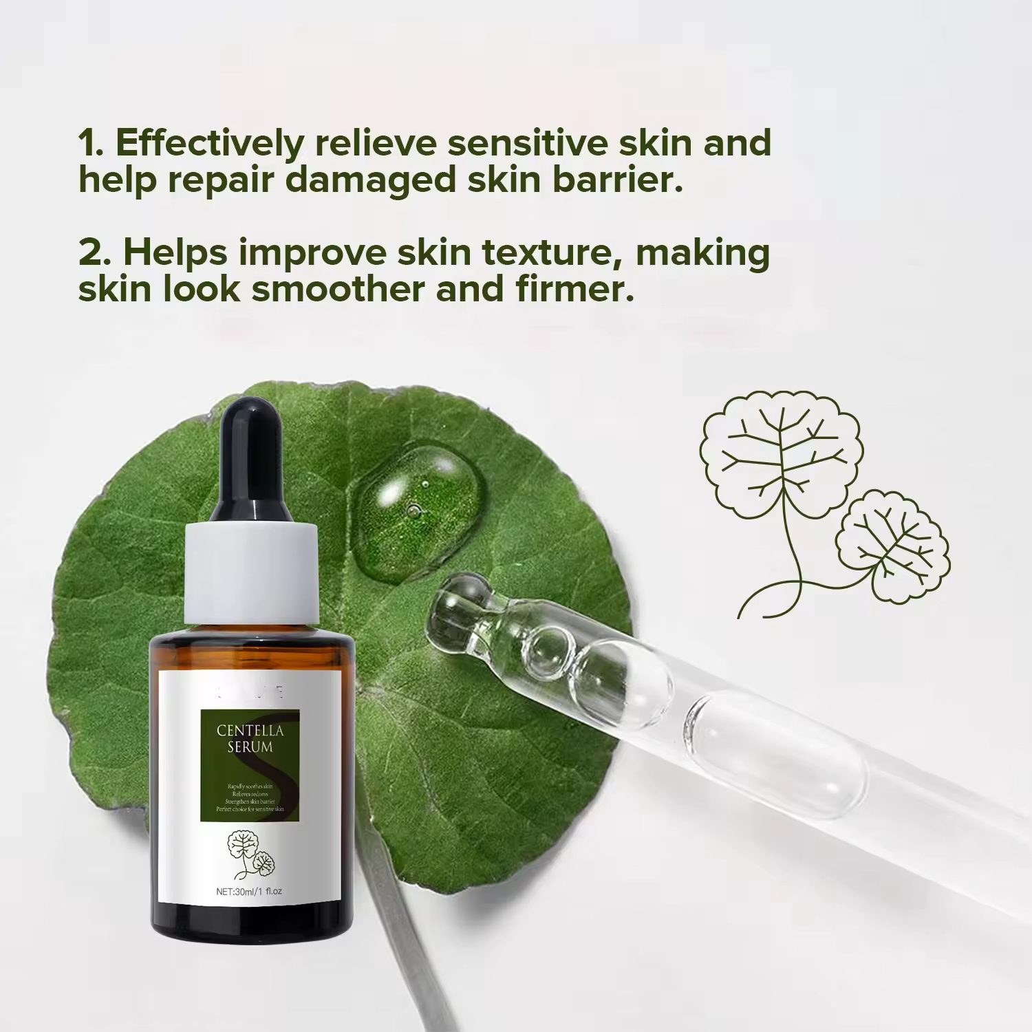 Private Brand Natural Centella C Serum Hyaluronic Acid-Based Face For Essence For Acne Treatment Soothing Sensitive Skin Home