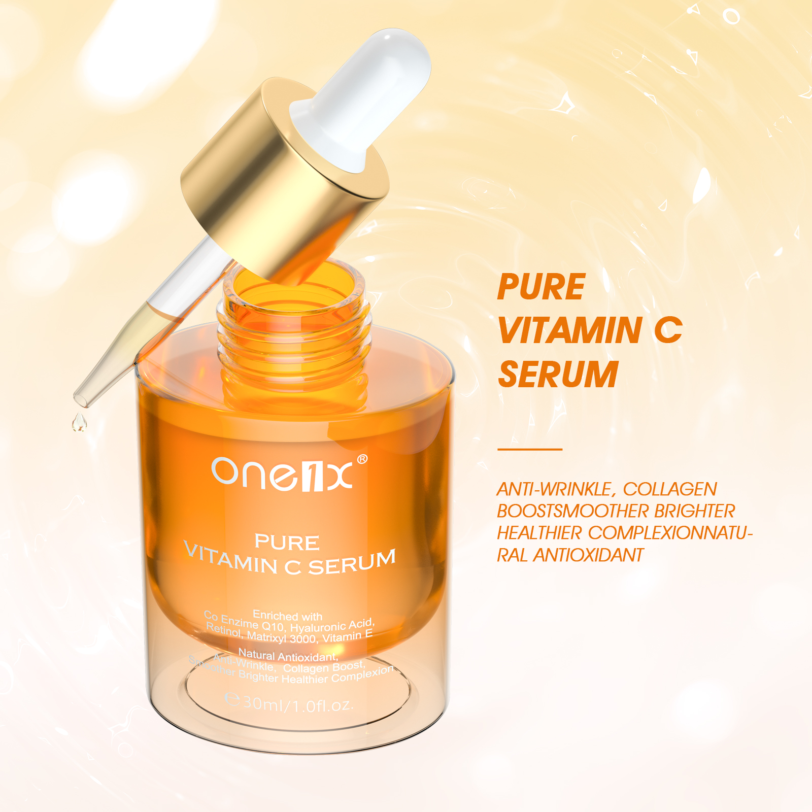 ONE1X High Quality Facial Skin Care Vitamin C Serum Hydrating Nourishing Anti Wrinkle Skin Smoother Brighter Face Serum