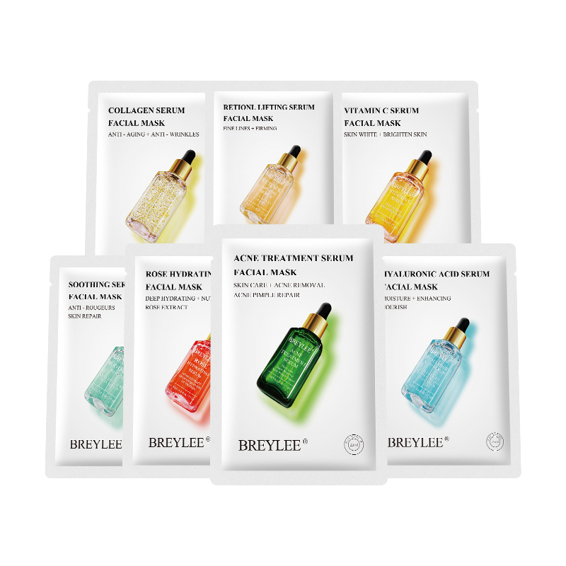 BREYLEE Natural Serum Skincare Face Mask Hydrating Anti Aging Whitening Acne Facial Mask Sheet 7 Type