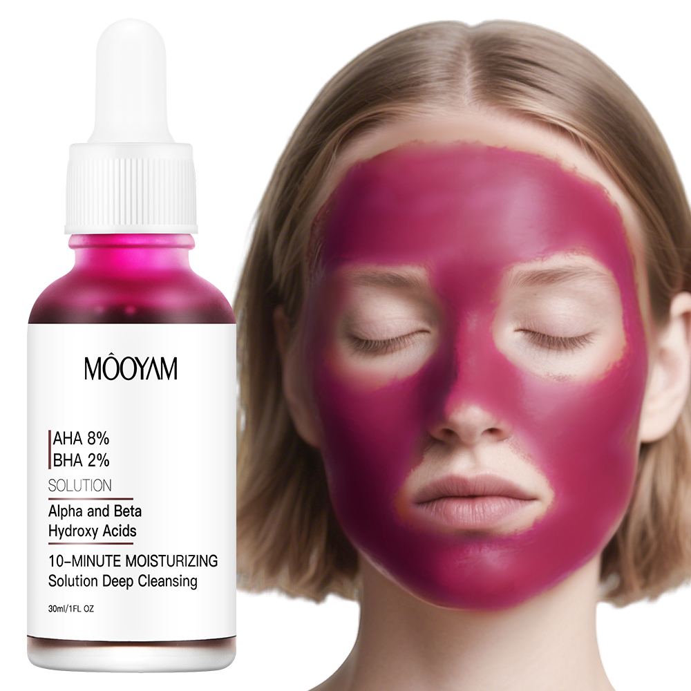 Private Label OEM AHA 8%+BHA 2% Face Serum Direct Factory 10-minutes Exfoliating Solution Deep Peeling 30ml MOOYAM Facial Serum