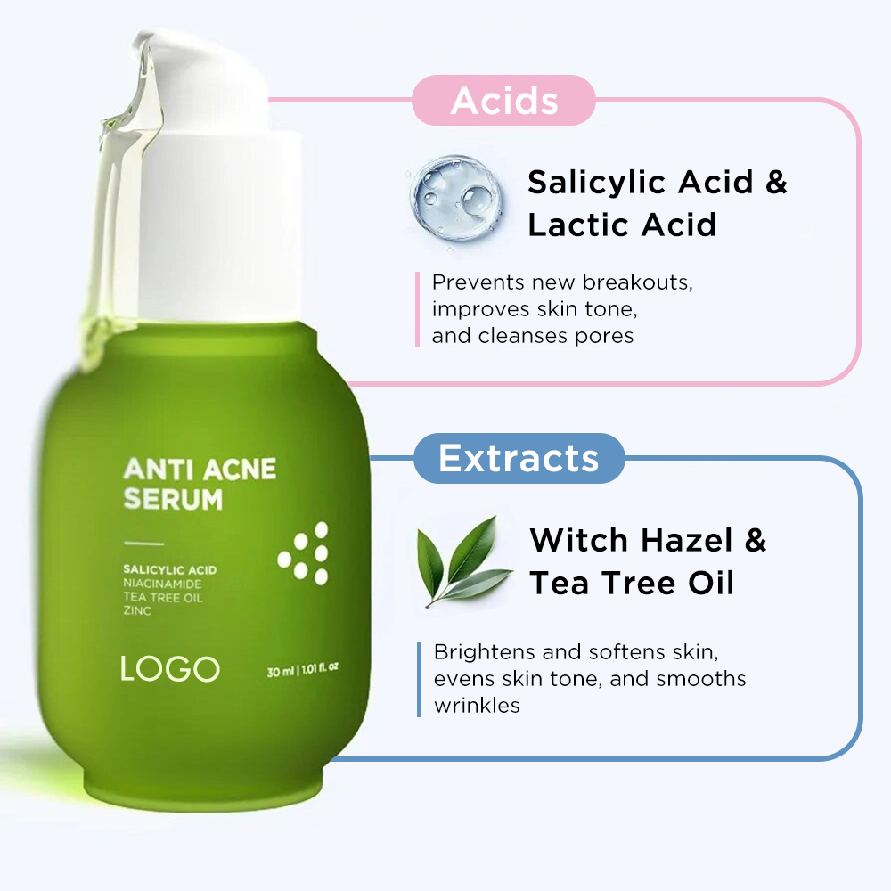 Facial Serum Manufacturer Tea Tree Oil Cleanses Pores Smooth Wrinkles Blemish-Prone Skin Private Label Acne Scars Serum for Face