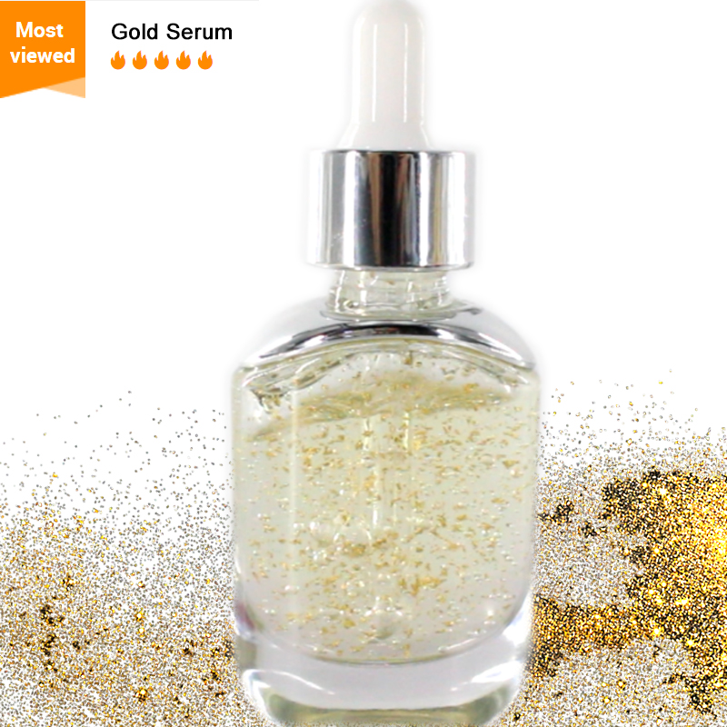 Private Label Korea 24K Gold Serum 30ml Set Face Rose Oil Collagen Leaf Active Nano Liquid Form Peptide-Included Whitening