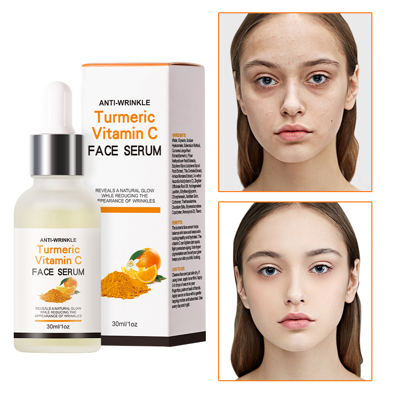 Private Label Organic Vegan Turmeric Dark Spot Correcting Serum Anti-wrinkle Anti-aging Whitening VC Serum Turmeric Face Serum