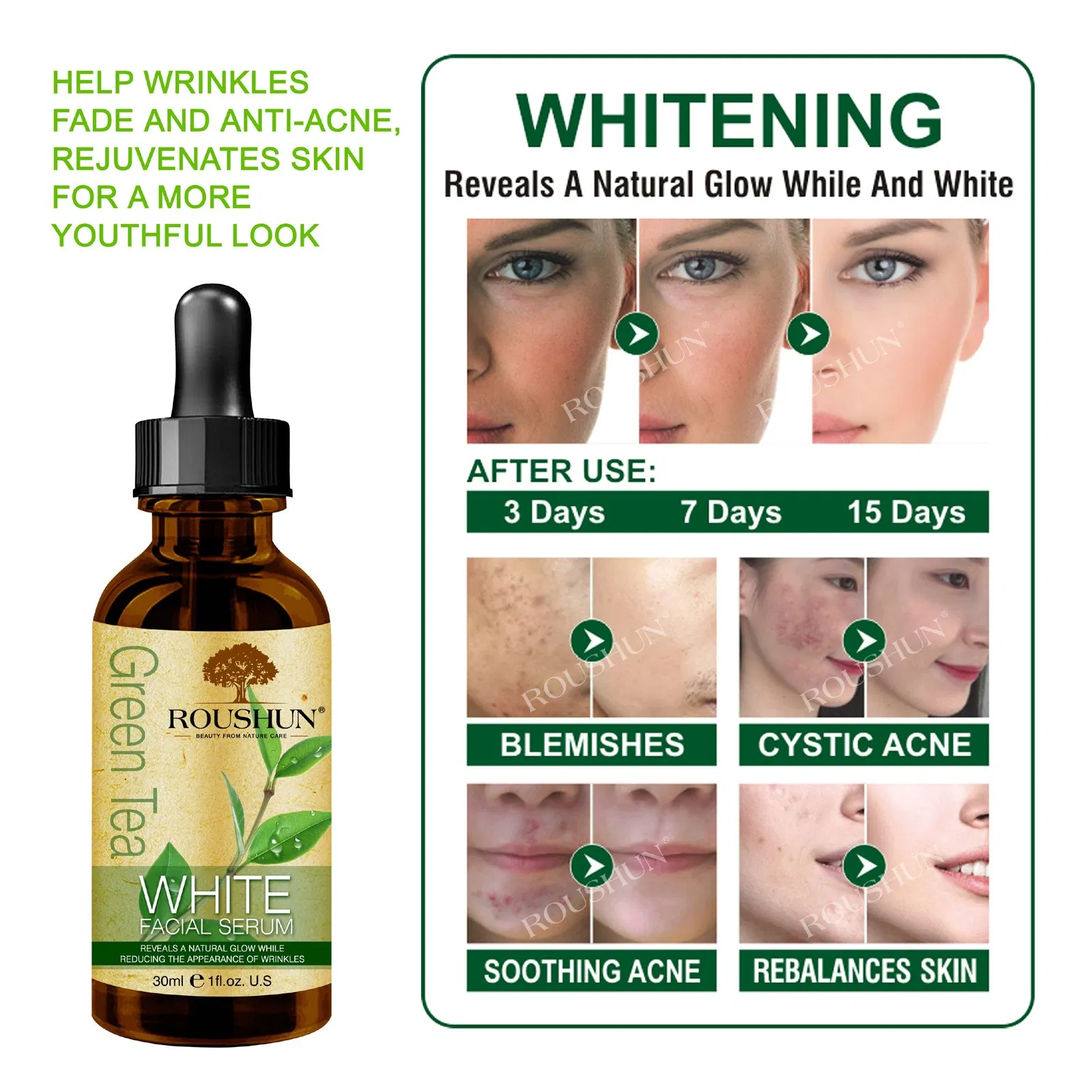Roushun Oil Control and Brightening Antioxidation Face Serum with Green Tea Oil