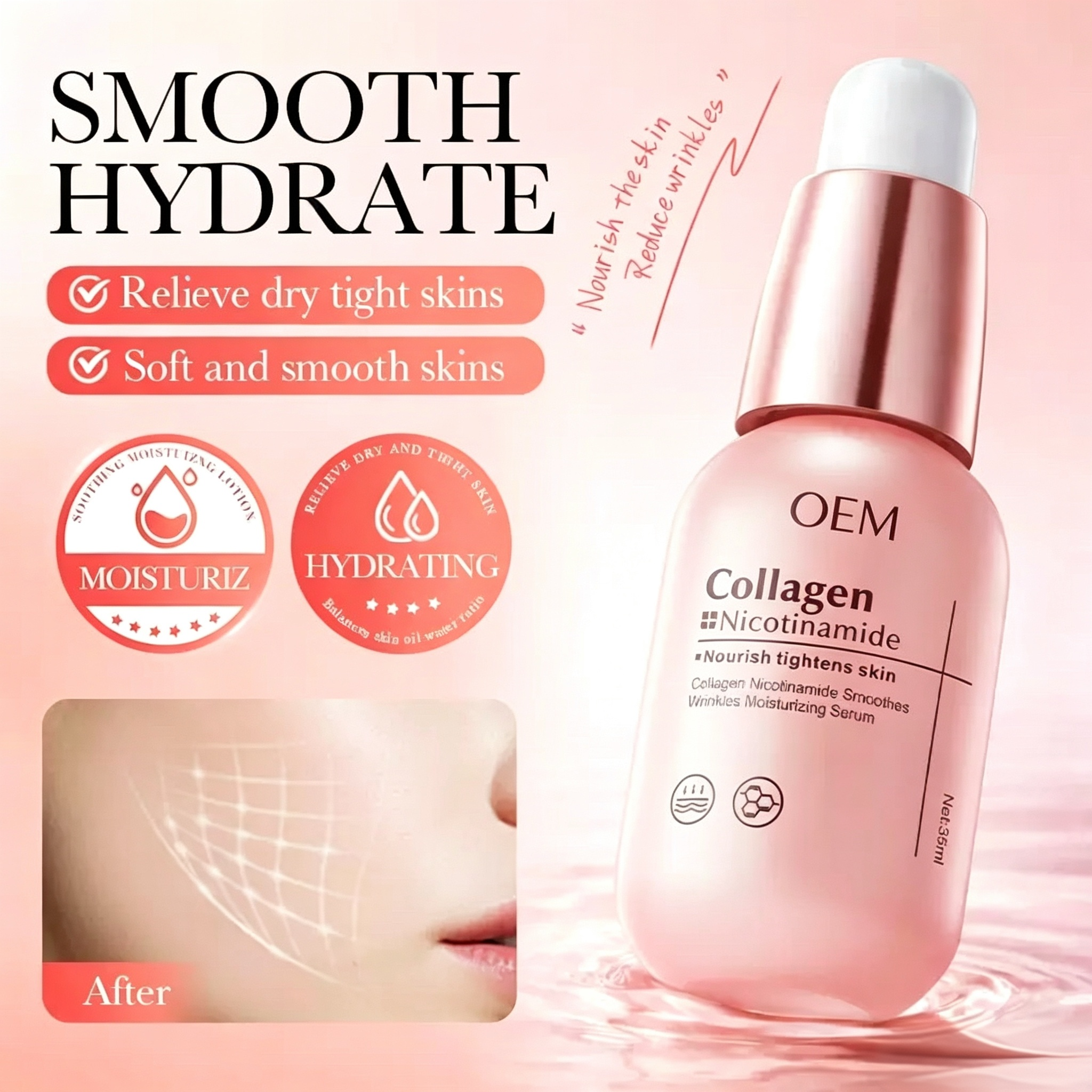 Private Label Anti-Aging Collagen Nicotinamide Serum, Hydrating Brightening Skin Tightening Formula Best Selling Nicotinamide